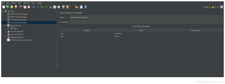 User Defined Variables menu