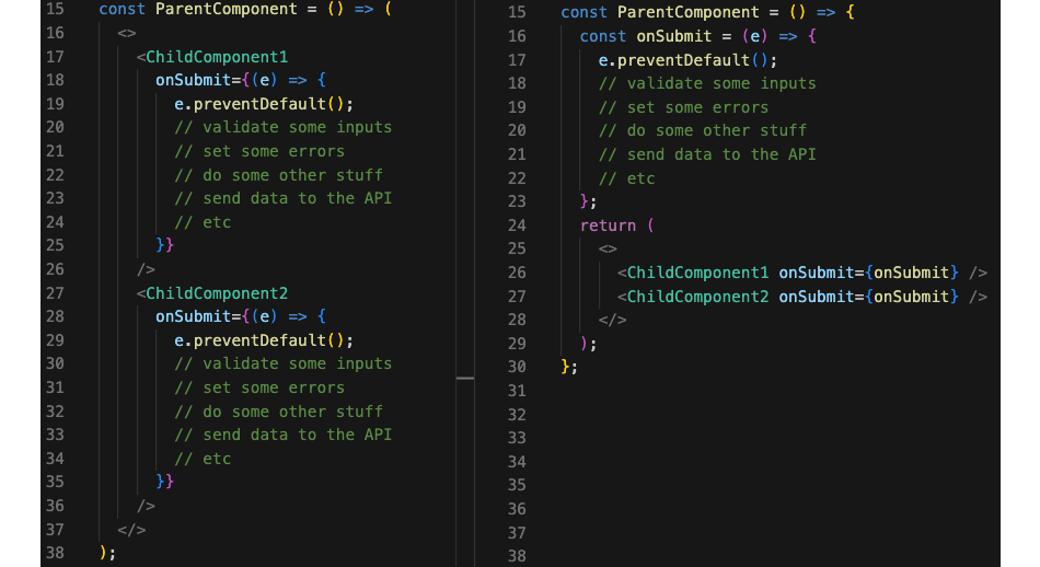 Using large anonymous functions vs creating separate named functions and moving them to the top