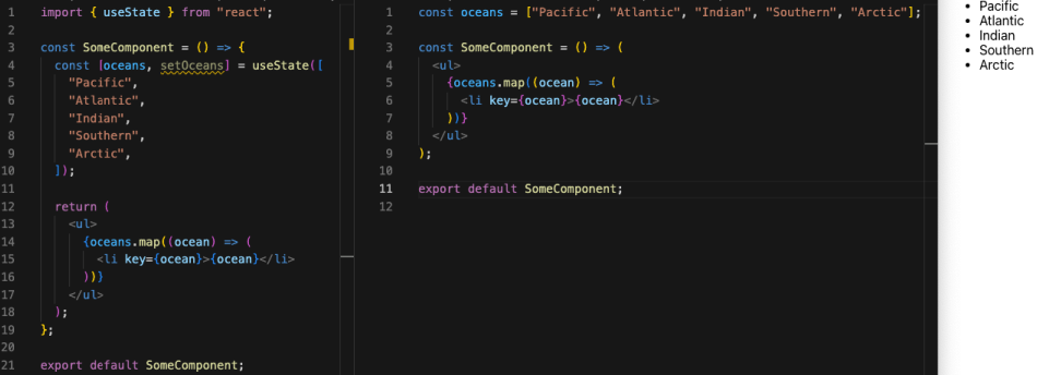 Using the useState hook vs only displaying data as a list