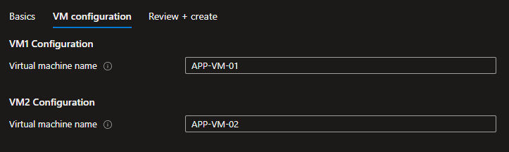 Configurations for two virtual machines in Azure application UI