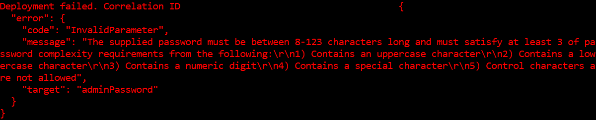 Failed testing of ARM deployment templates with Azure CLI