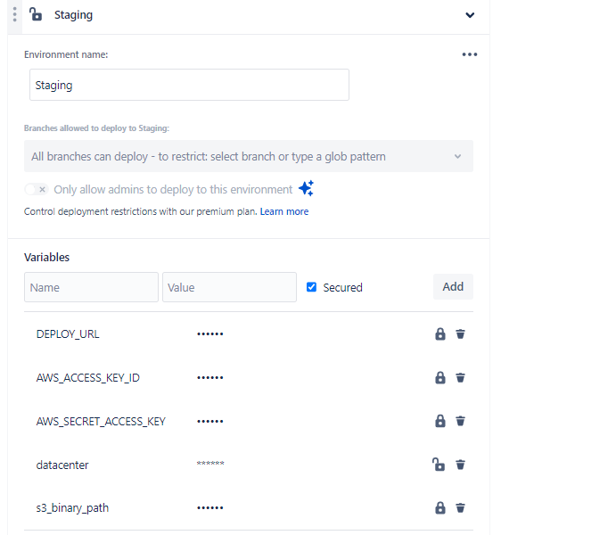 Staging environment variables