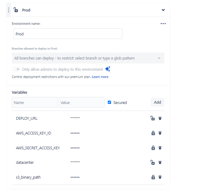 Production environment variables