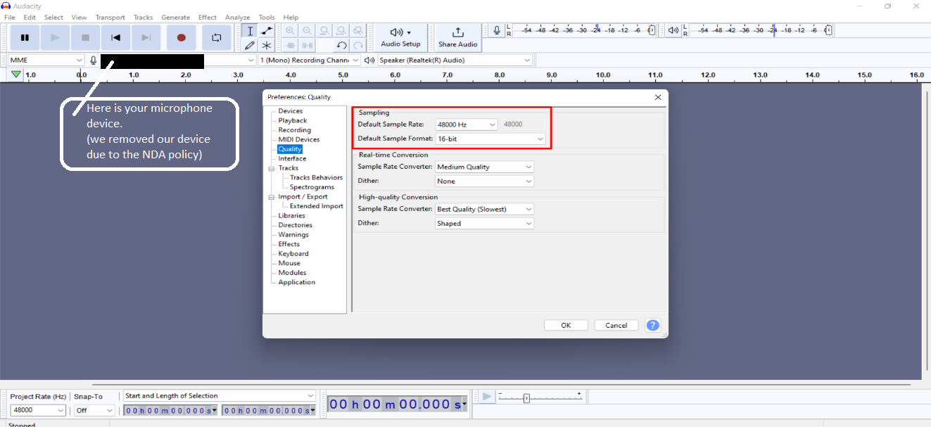 Configurations in the Sampling section