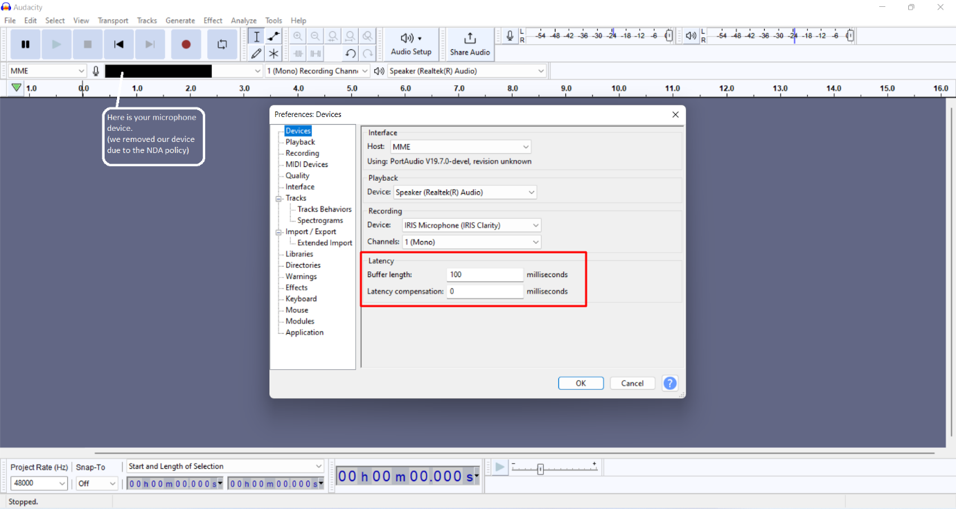 Configurations in the Latency section