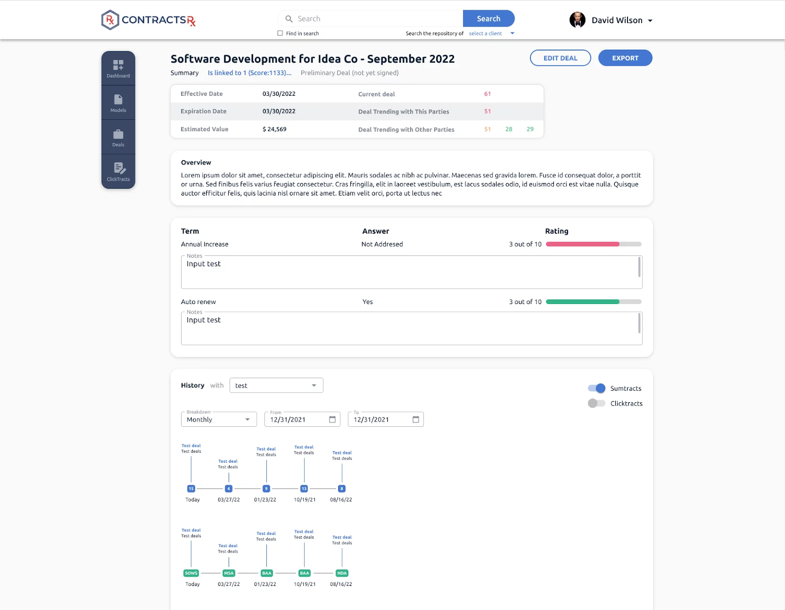 Example of our contractm management software UI