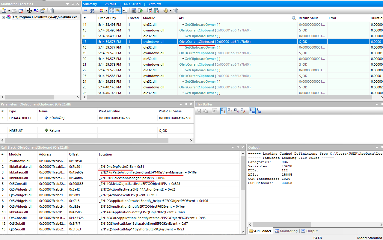 Searching for hints that point to the Paste operation