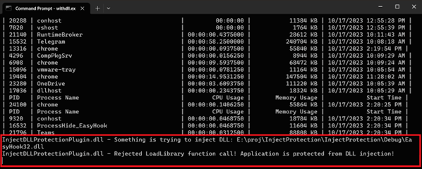 Failed attempt to inject a DLL using the EasyHook library