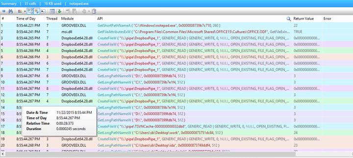 API Monitor interface