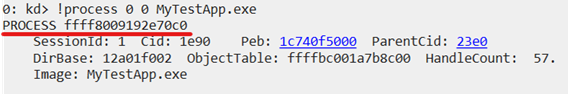 Finding the address of the EPROCESS structure of the target process