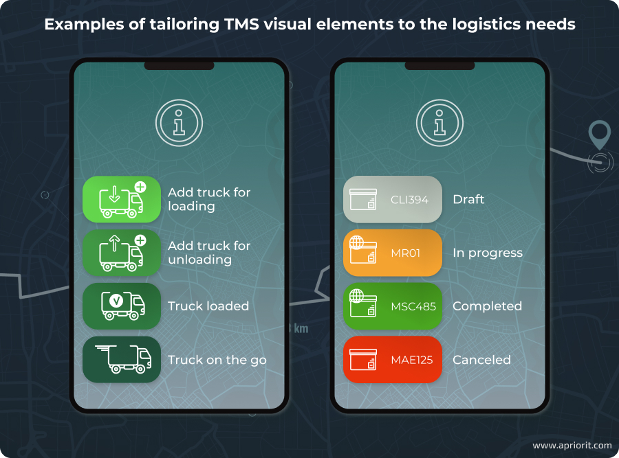 Examples of tailoring TMS visual elements to the logistics needs