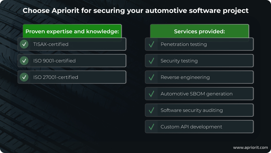 Choose Apriorit for securing your automotive software project