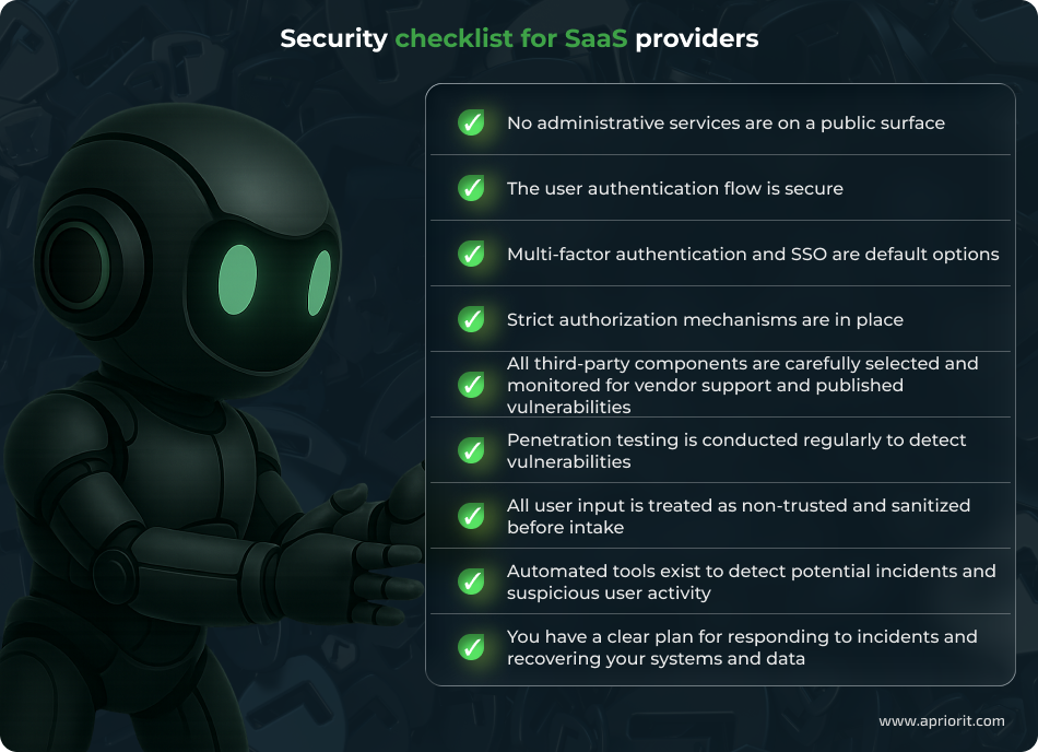 Security checklist for SaaS providers