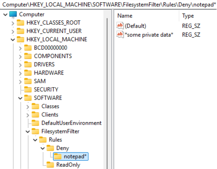 Adding security rules to the minifilter driver