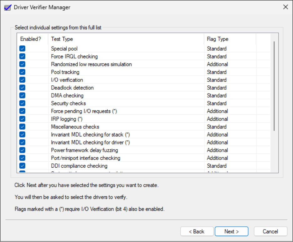Configuring Driver Verifier check