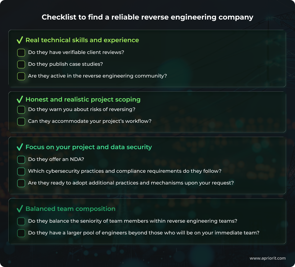 Checklist to find a reliable reverse engineering company